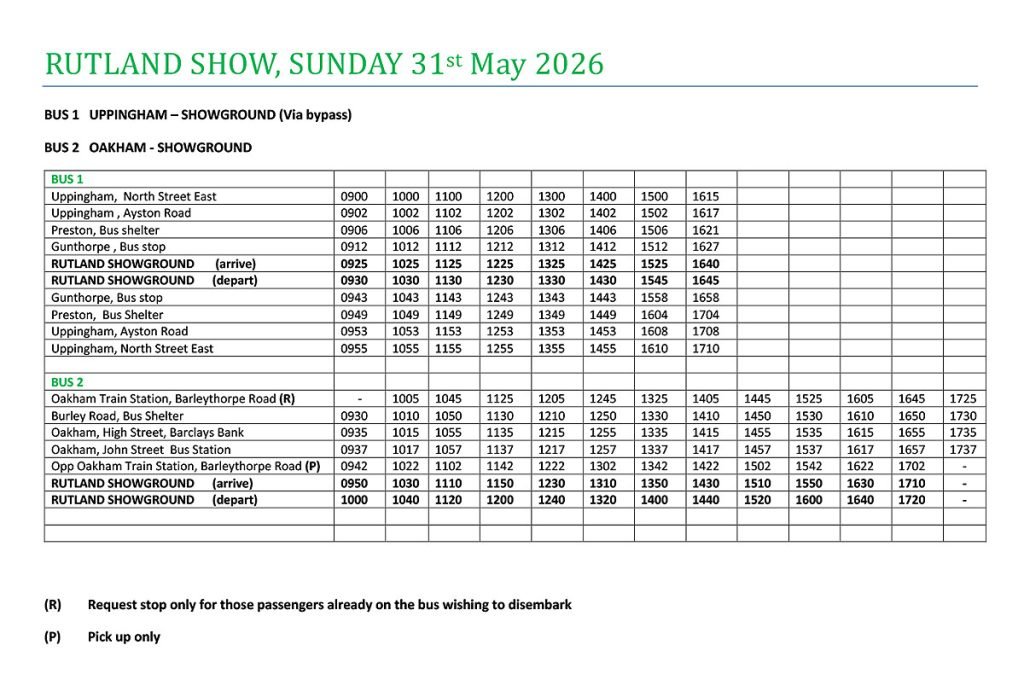 Rutland County Show - Bus-Timetable - 31st May - 2026